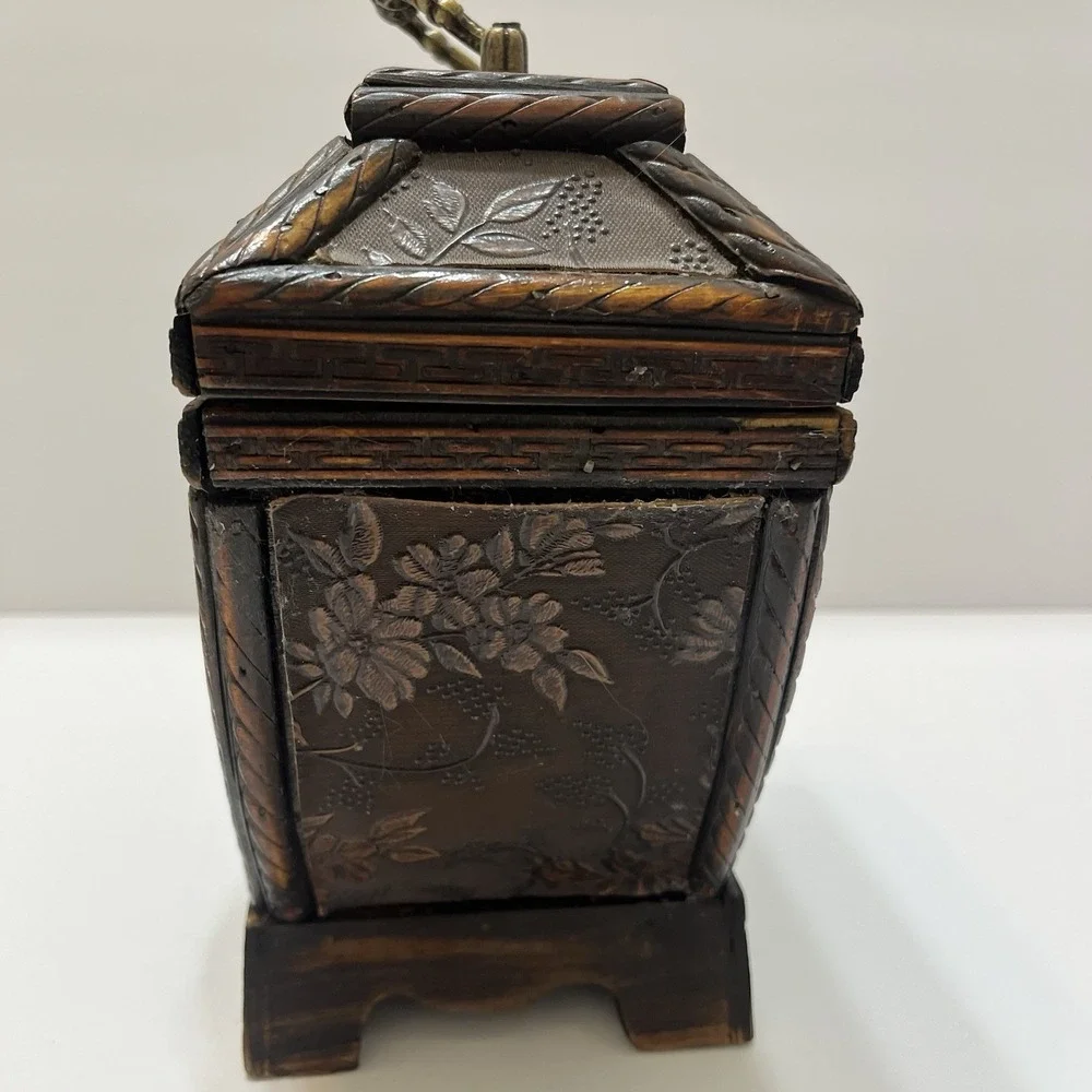 Vintage-Style Wooden Clock/Keepsake Box Hinged Lid Velvet Lined Latch Triangle